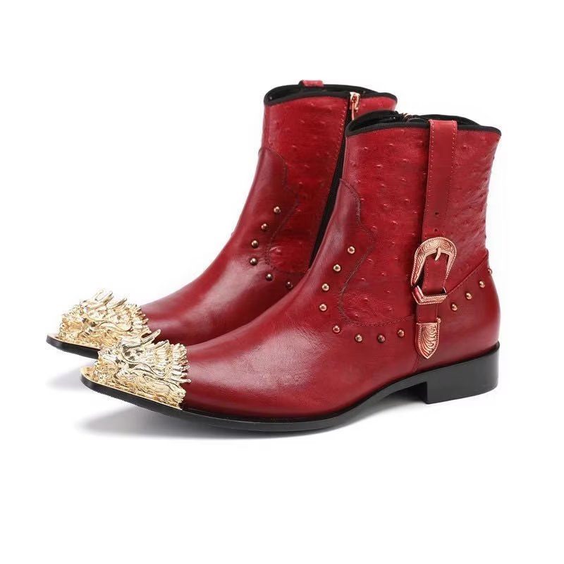 Botas Masculinas Tornozelo Couro Exótico Luxo - Vermelho