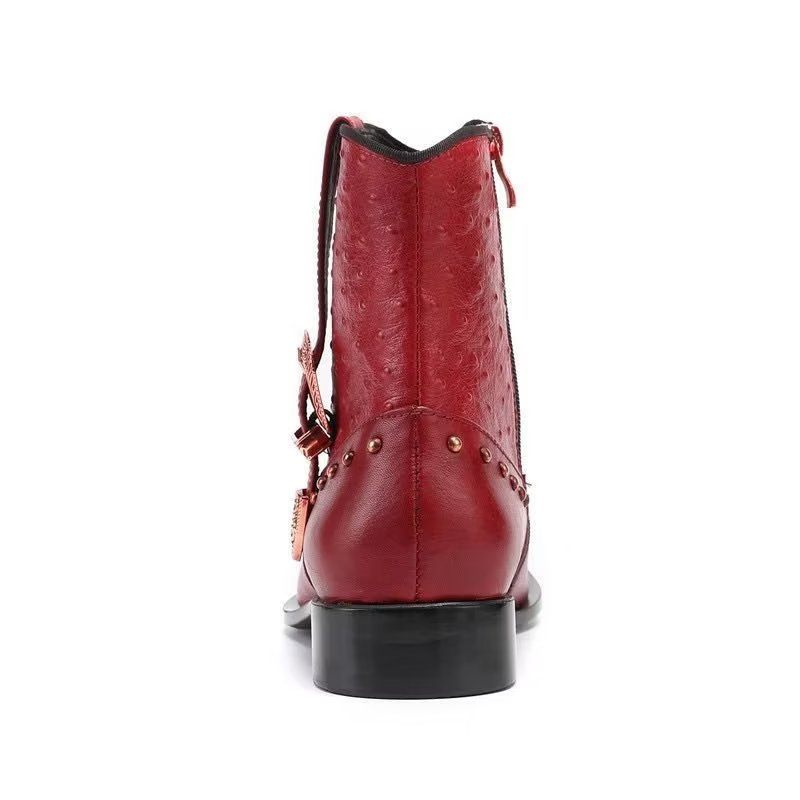 Botas Masculinas Tornozelo Couro Exótico Luxo - Vermelho