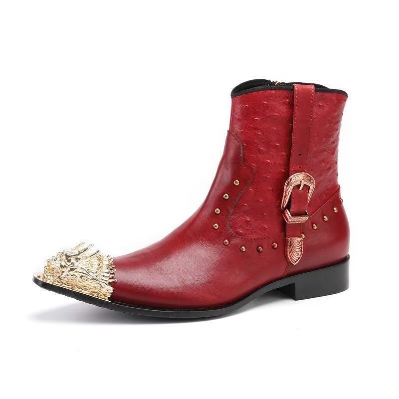 Botas Masculinas Tornozelo Couro Exótico Luxo - Vermelho