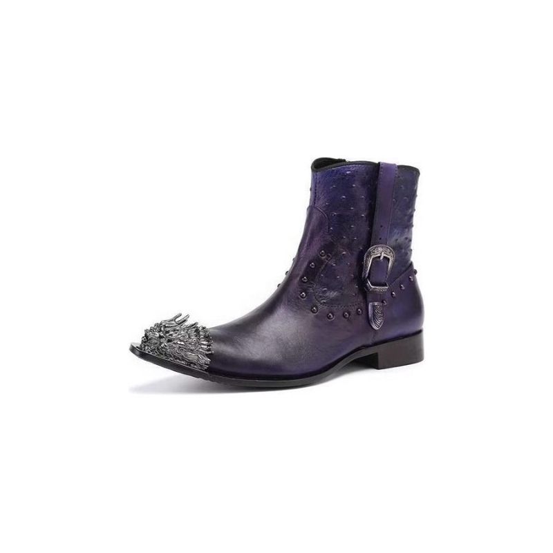 Botas Masculinas Tornozelo Couro Exótico Luxo - Roxo