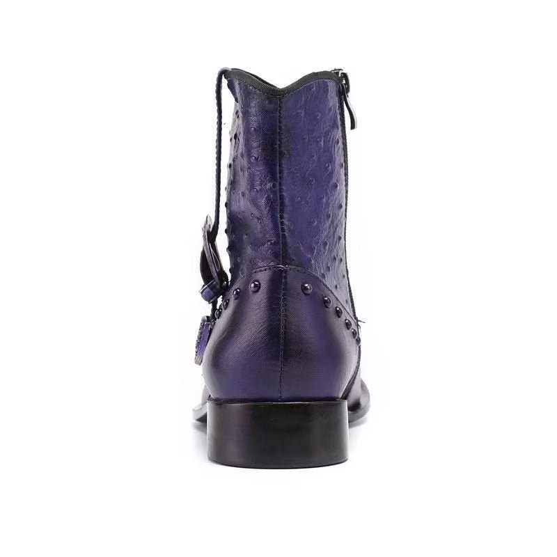 Botas Masculinas Tornozelo Couro Exótico Luxo - Roxo