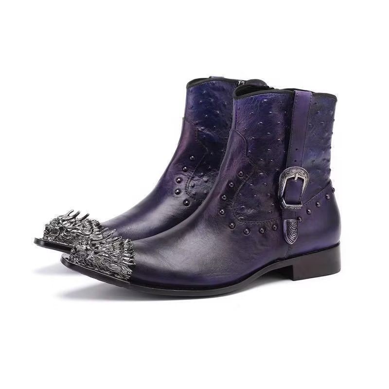 Botas Masculinas Tornozelo Couro Exótico Luxo - Roxo