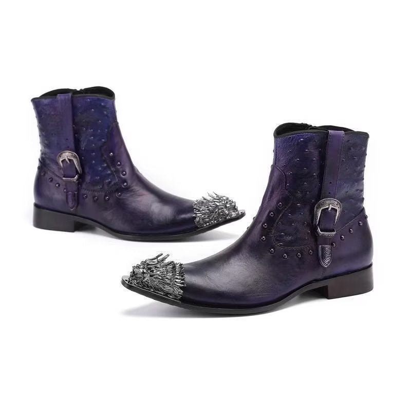 Botas Masculinas Tornozelo Couro Exótico Luxo - Roxo