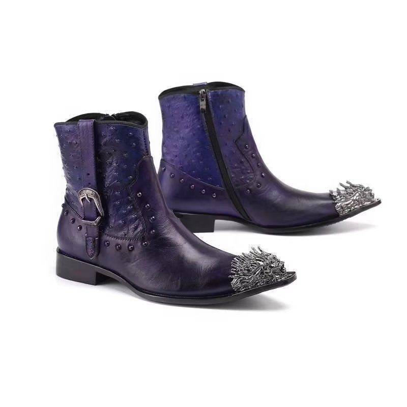 Botas Masculinas Tornozelo Couro Exótico Luxo - Roxo