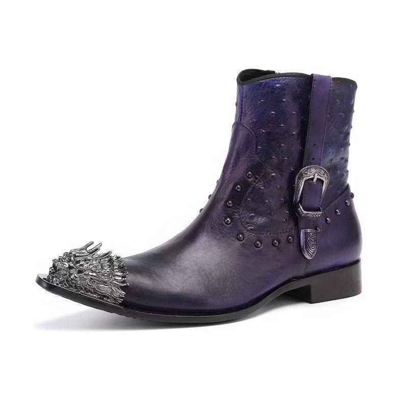 Botas Masculinas Tornozelo Couro Exótico Luxo - Roxo