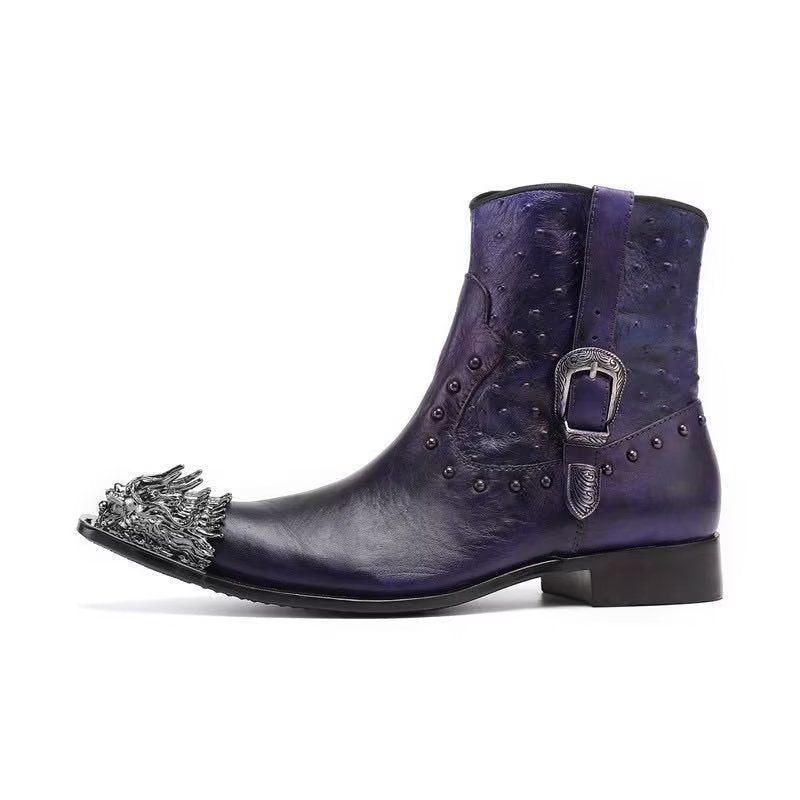 Botas Masculinas Tornozelo Couro Exótico Luxo - Roxo