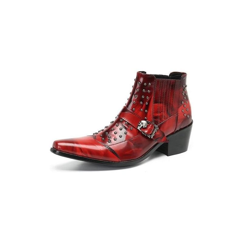 Botas Masculinas Tornozelo Couro Exótico Luxo - Vermelho