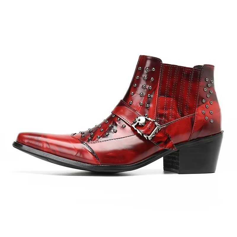 Botas Masculinas Tornozelo Couro Exótico Luxo - Vermelho