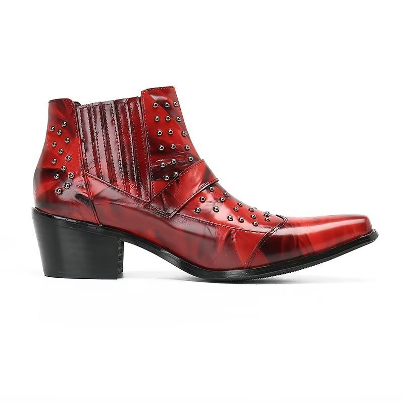 Botas Masculinas Tornozelo Couro Exótico Luxo - Vermelho