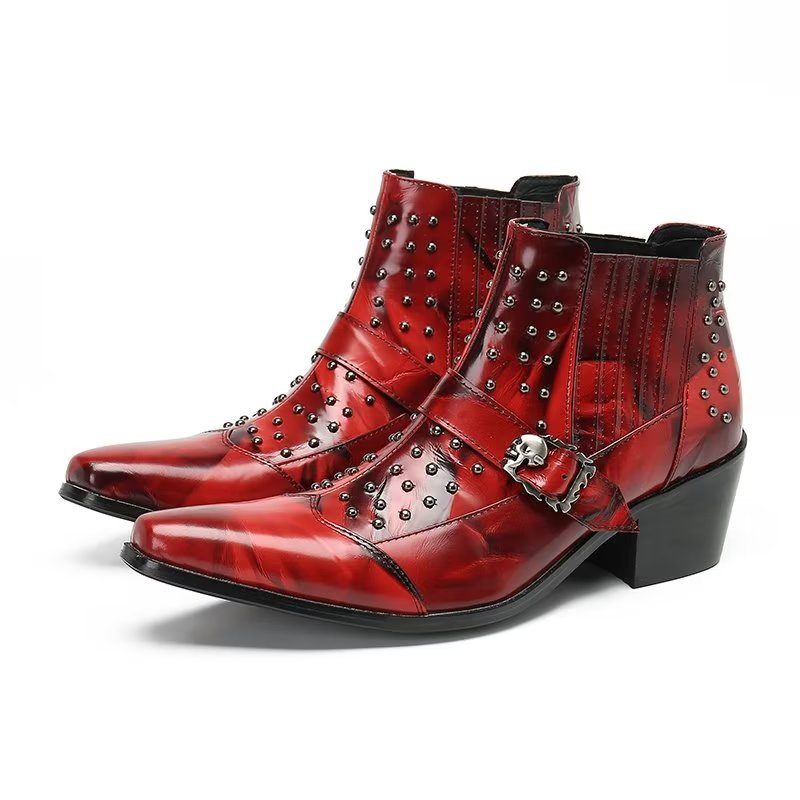 Botas Masculinas Tornozelo Couro Exótico Luxo - Vermelho