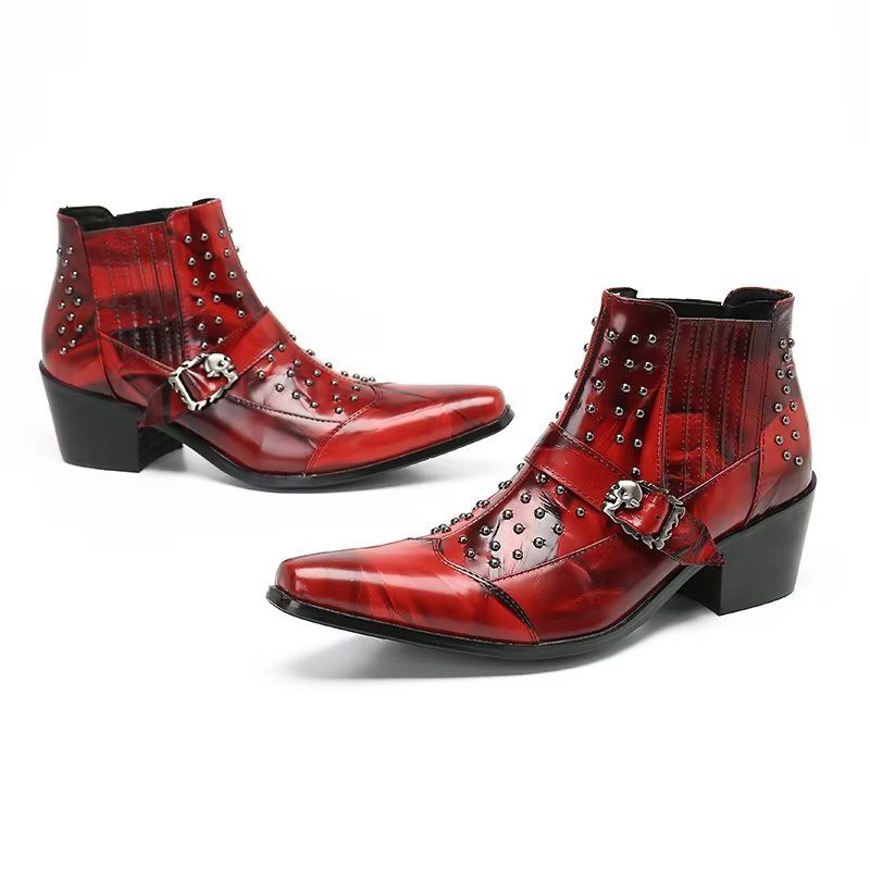 Botas Masculinas Tornozelo Couro Exótico Luxo - Vermelho