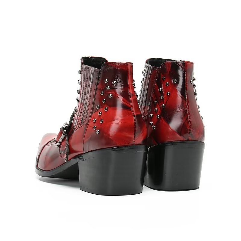 Botas Masculinas Tornozelo Couro Exótico Luxo - Vermelho