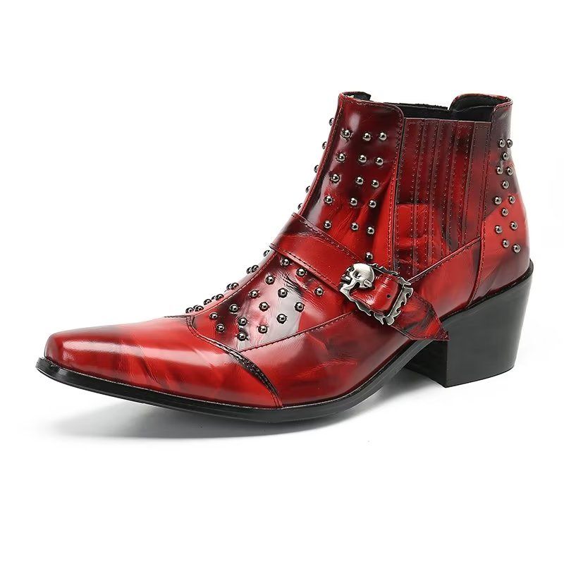 Botas Masculinas Tornozelo Couro Exótico Luxo - Vermelho