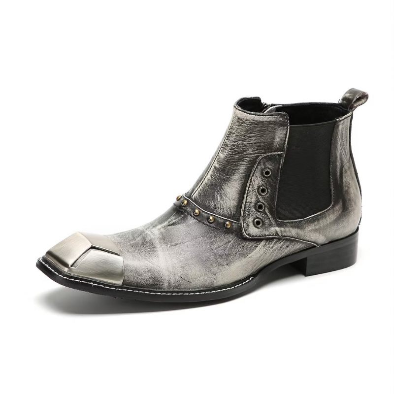 Botas Masculinas Tornozelo Couro Requintado - Cinza