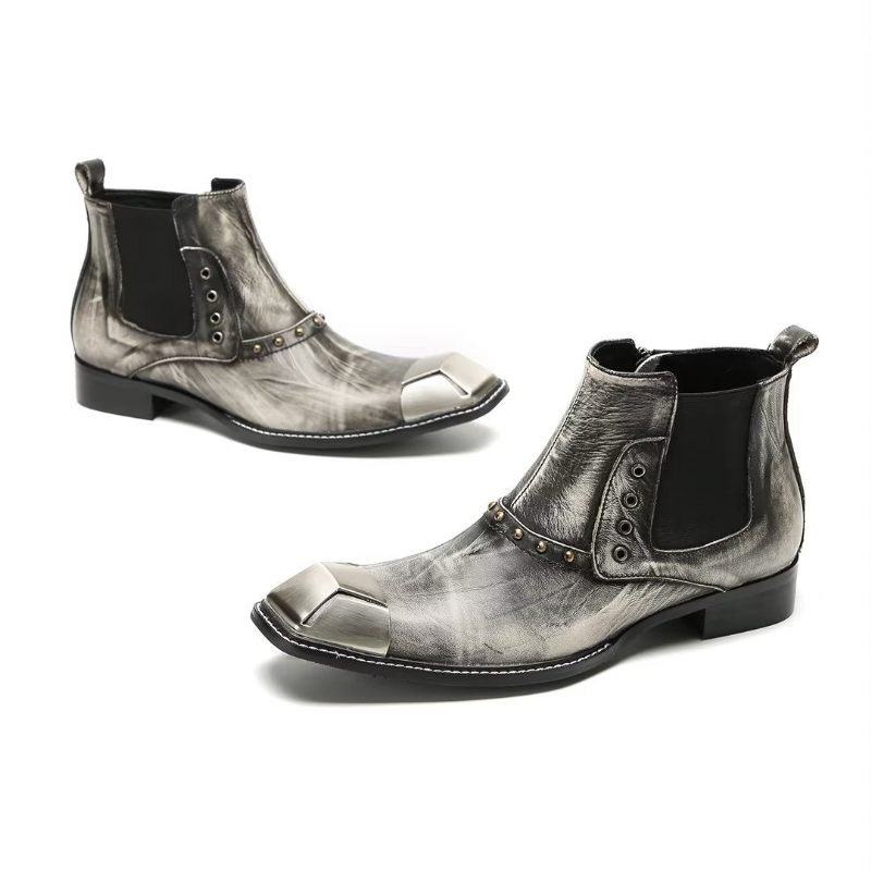 Botas Masculinas Tornozelo Couro Requintado - Cinza