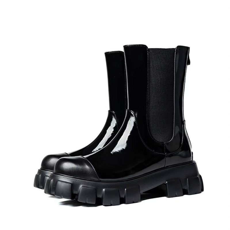 Botas Masculinas Trendsetter Couro Vaca Com Bico Redondo - Preto