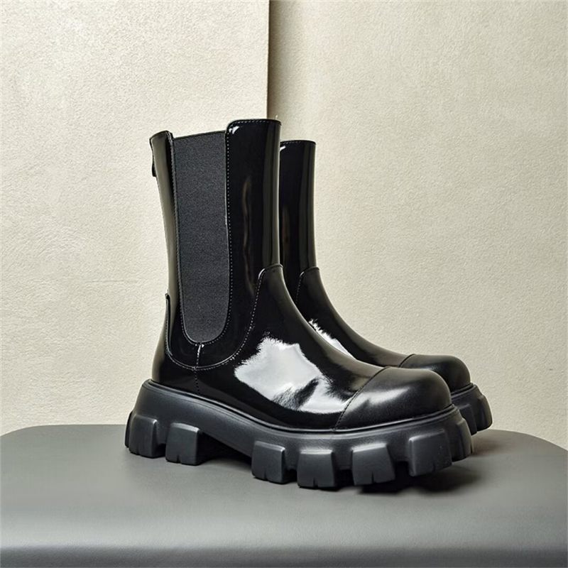 Botas Masculinas Trendsetter Couro Vaca Com Bico Redondo - Preto