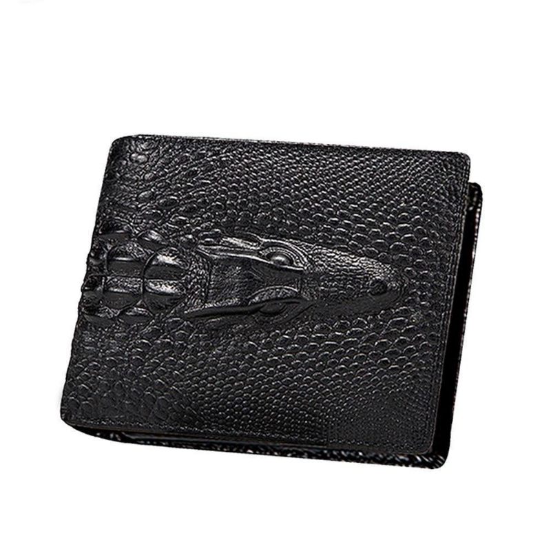 Carteiras Masculinas Requintadas Bolsa Moedas Vintage Couro Crocodilo - Preto