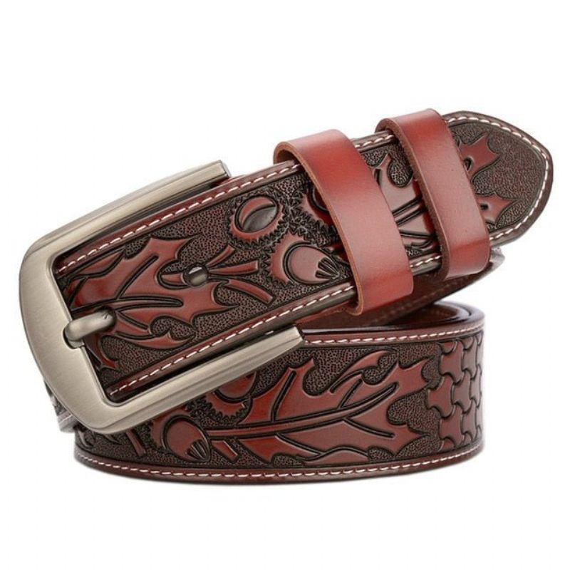 Cintos Masculinos Cinto Couro Genuíno Luxo Floral - Vermelho