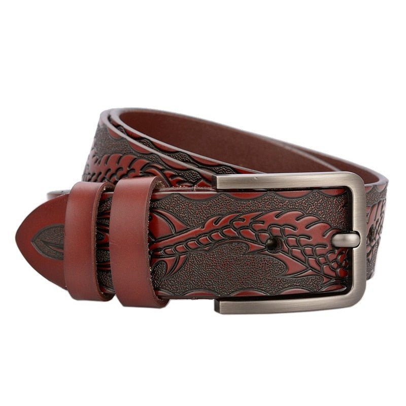 Cintos Masculinos Cinto Couro Genuíno Luxo Floral - Vermelho