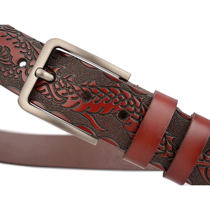 Cintos Masculinos Cinto Couro Genuíno Luxo Floral - Vermelho