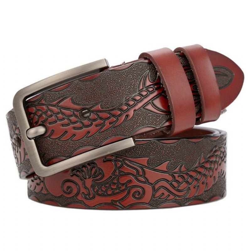 Cintos Masculinos Cinto Couro Genuíno Luxo Floral - Vermelho