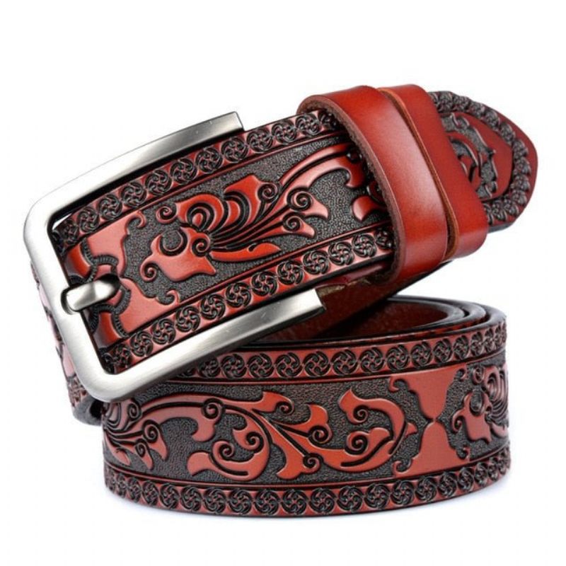 Cintos Masculinos Cinto Couro Genuíno Luxo Floral - Vermelho