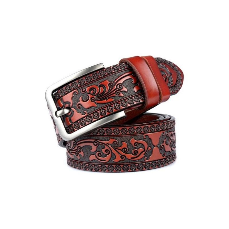 Cintos Masculinos Cinto Couro Genuíno Luxo Floral - Vermelho