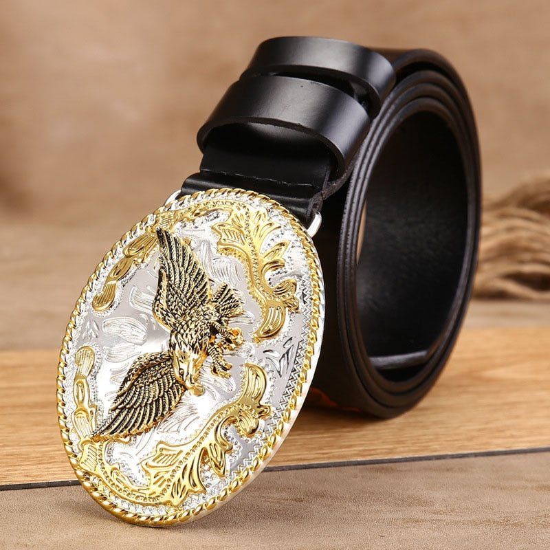 Cintos Masculinos Golden Eagle Cinto Pele Vaca Em Relevo Exótico - Preto