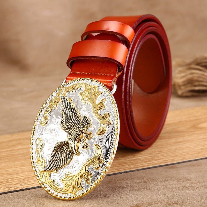 Cintos Masculinos Golden Eagle Cinto Pele Vaca Em Relevo Exótico - Marrom