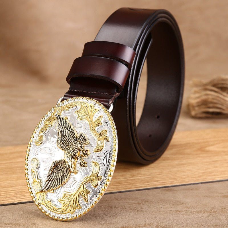 Cintos Masculinos Golden Eagle Cinto Pele Vaca Em Relevo Exótico - Café