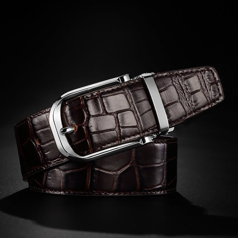 Cintos Masculinos Vintage Luxuoso Croco Couro Cinta - Café