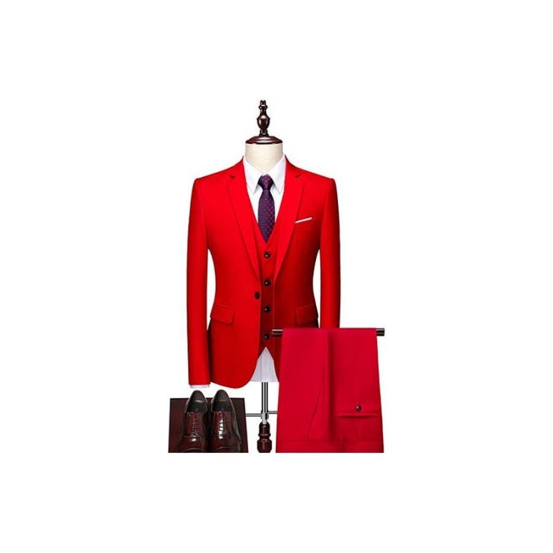 Conjunto Terno Masculino Com Calça Blazer Acetato - Vermelho