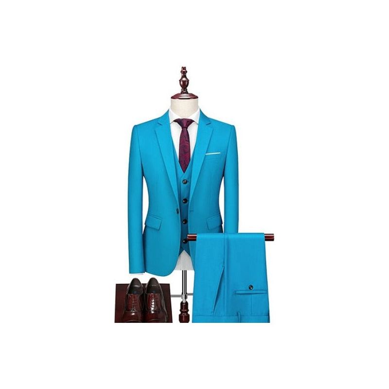 Conjunto Terno Masculino Com Calça Blazer Acetato - Azul Claro