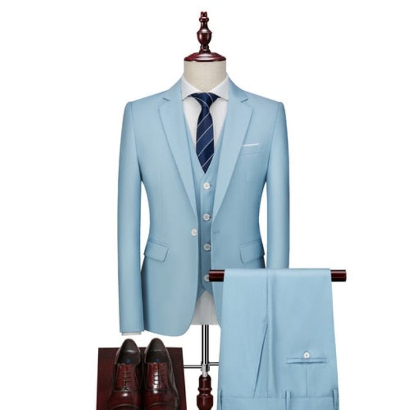 Conjunto Terno Masculino Com Calça Blazer Acetato - Azul Celeste