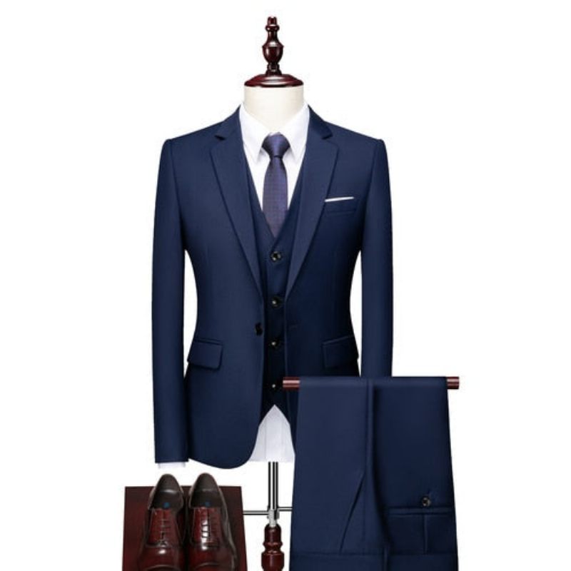 Conjunto Terno Masculino Com Calça Blazer Acetato - Azul