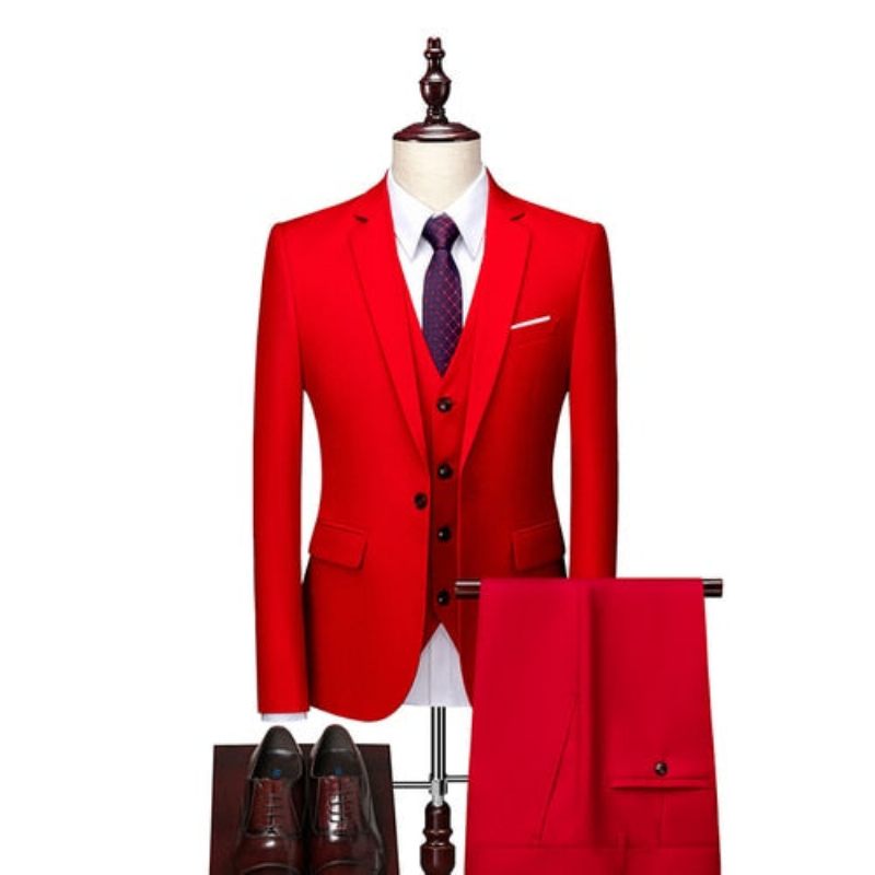 Conjunto Terno Masculino Com Calça Blazer Acetato - Vermelho