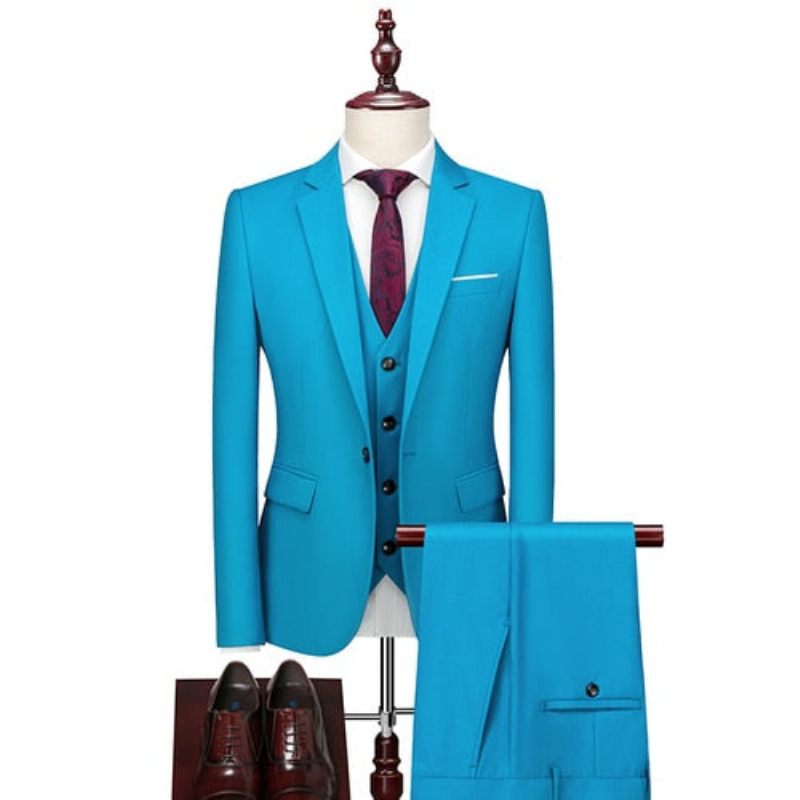 Conjunto Terno Masculino Com Calça Blazer Acetato - Azul Claro