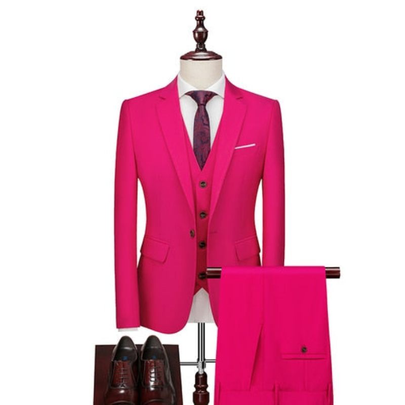 Conjunto Terno Masculino Com Calça Blazer Acetato - Rosa