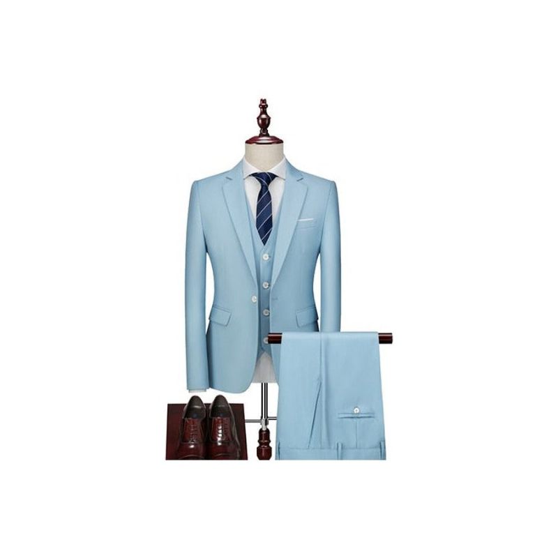 Conjunto Terno Masculino Com Calça Blazer Acetato - Azul Celeste