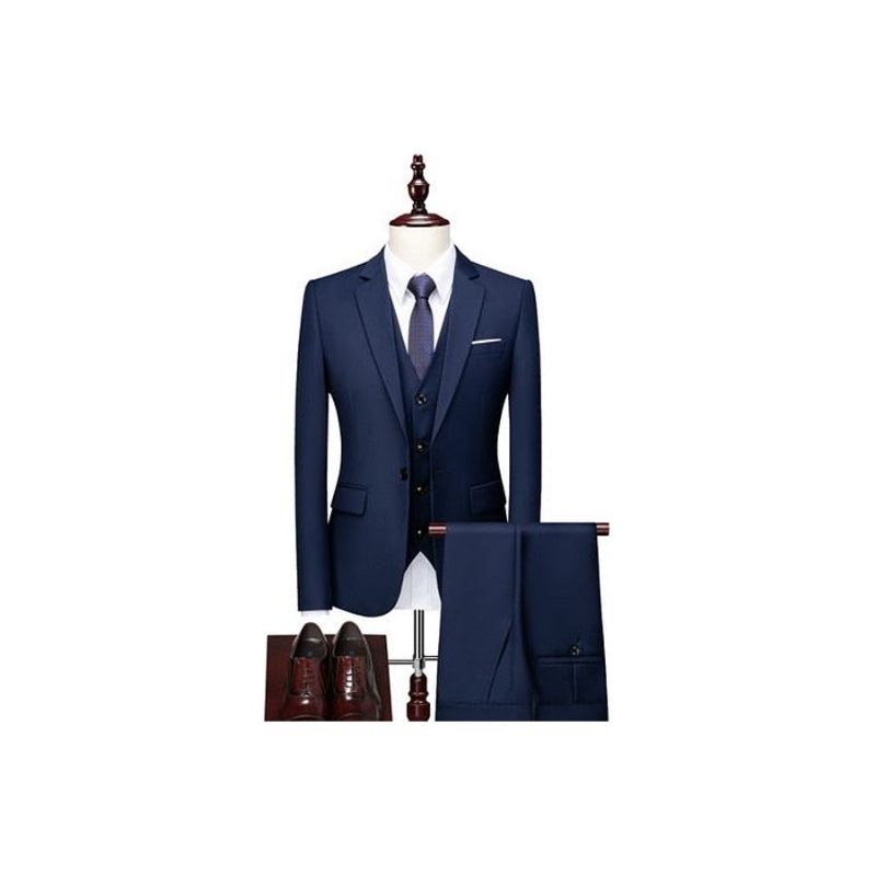 Conjunto Terno Masculino Com Calça Blazer Acetato - Azul