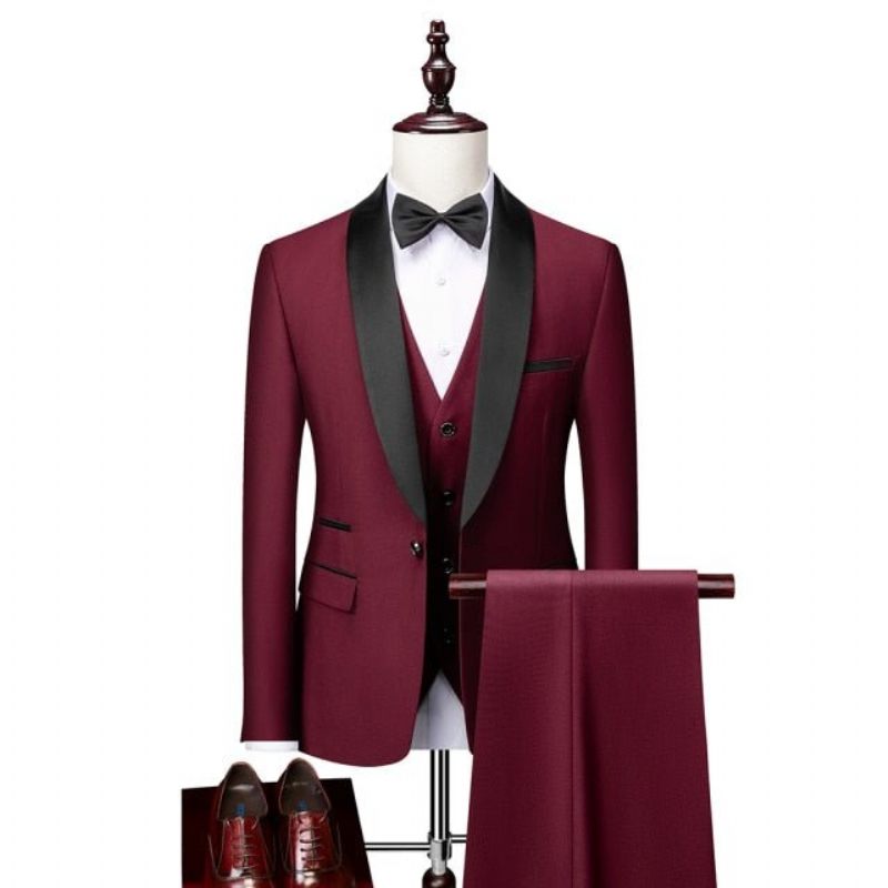 Conjunto Ternos Masculinos Poliamida Com Detalhes Requintados - Vermelho