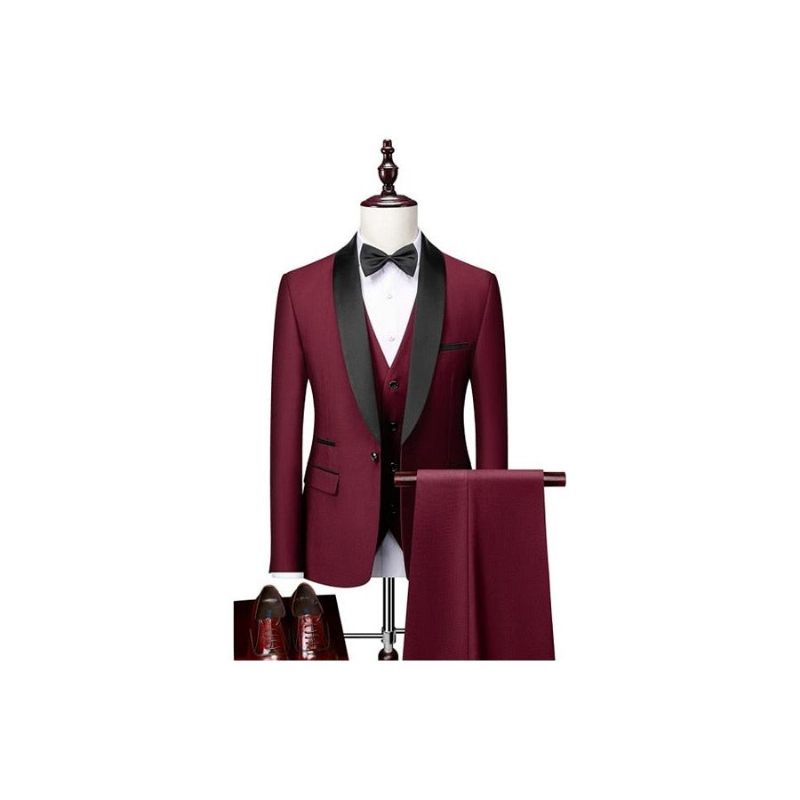 Conjunto Ternos Masculinos Poliamida Com Detalhes Requintados - Vermelho 3Pc