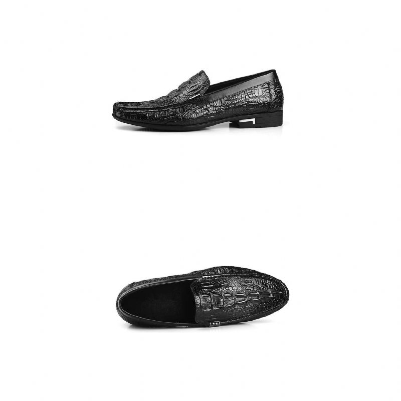 Mocassins Masculinos Allilux Couro Exótico Slip On Casuais - Preto