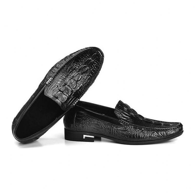 Mocassins Masculinos Allilux Couro Exótico Slip On Casuais - Preto