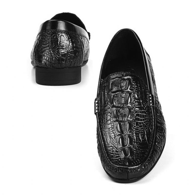 Mocassins Masculinos Allilux Couro Exótico Slip On Casuais - Preto