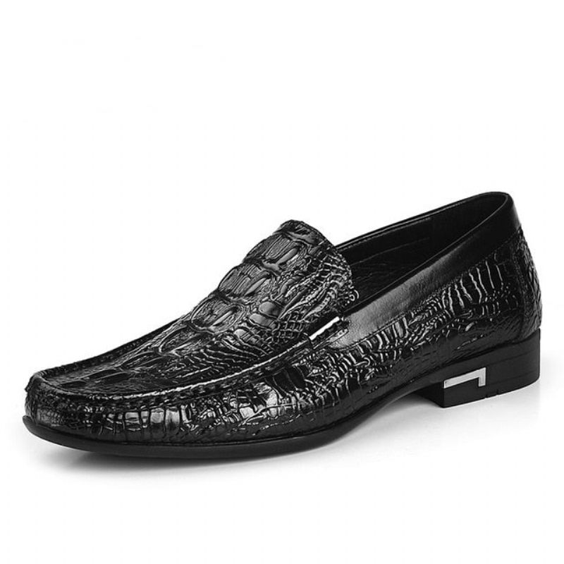 Mocassins Masculinos Allilux Couro Exótico Slip On Casuais - Preto