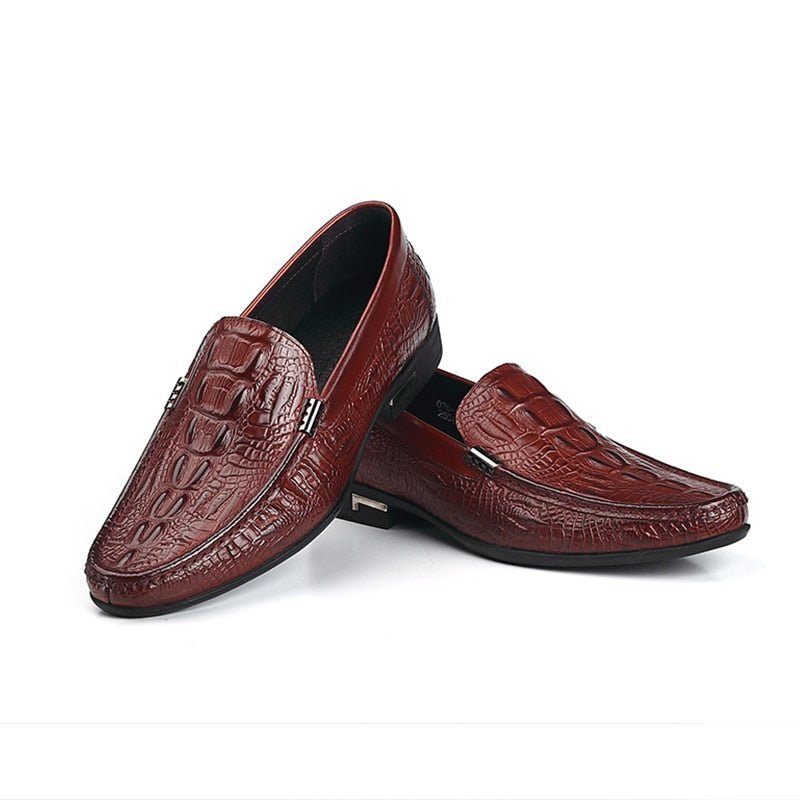 Mocassins Masculinos Allilux Couro Exótico Slip On Casuais - Vermelho