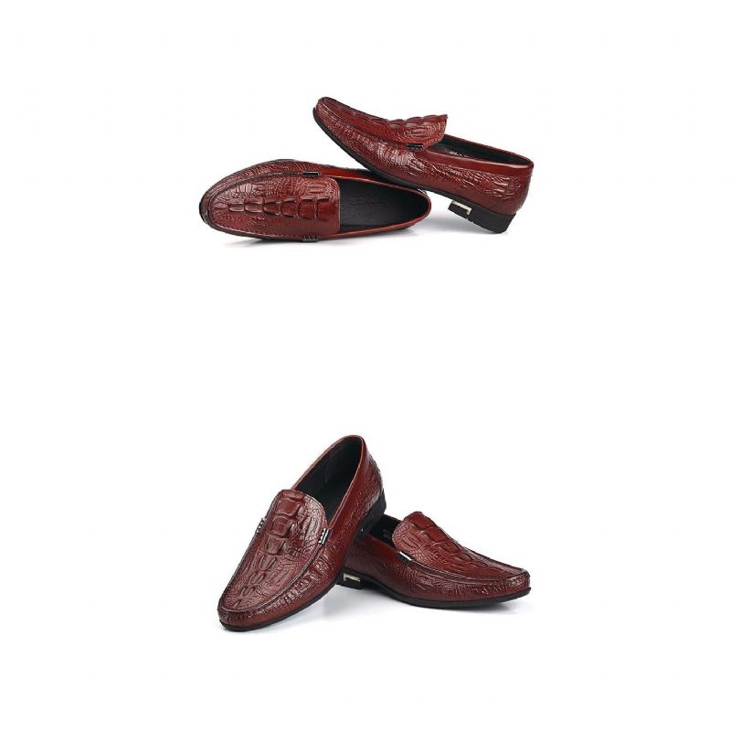 Mocassins Masculinos Allilux Couro Exótico Slip On Casuais - Vermelho