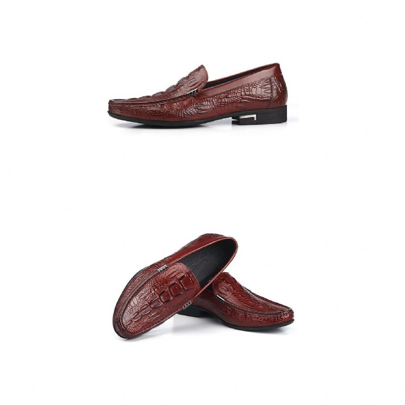 Mocassins Masculinos Allilux Couro Exótico Slip On Casuais - Vermelho